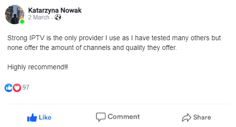 强大的 IPTV Facebook 证明产品页面